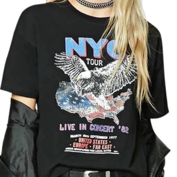 Forever 21 Tops - Forever21 Lace-Up Graphic Tee